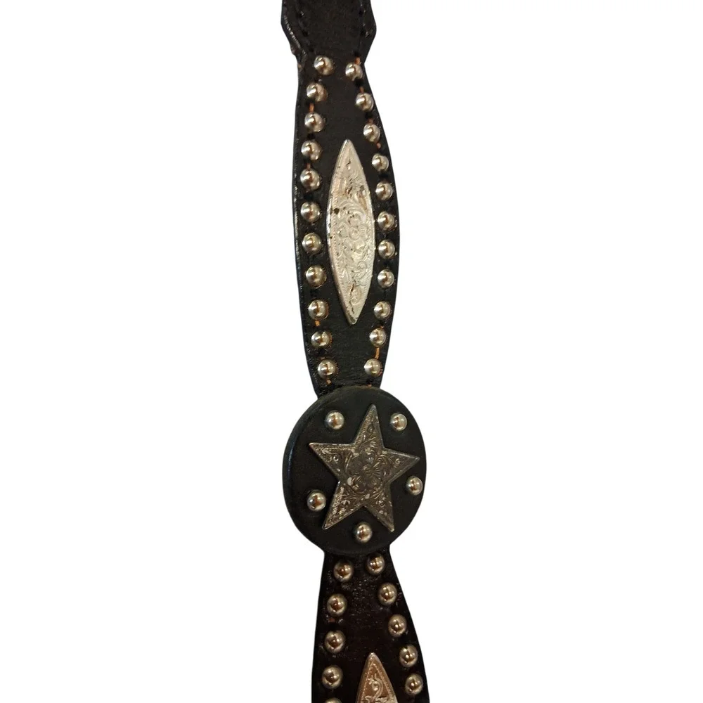 Nocona Texas Women size 26 Western Leather Concho Star Studded Boho Belt Cowgirl